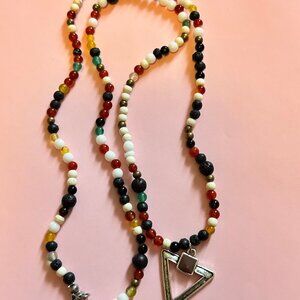 Men's Retro Ethnic Style Africa Stone Necklace Long 27", Hippie Bohemia Tribal